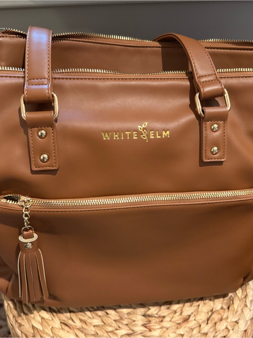White Elm Tan Leather Tote With Tassel Accent